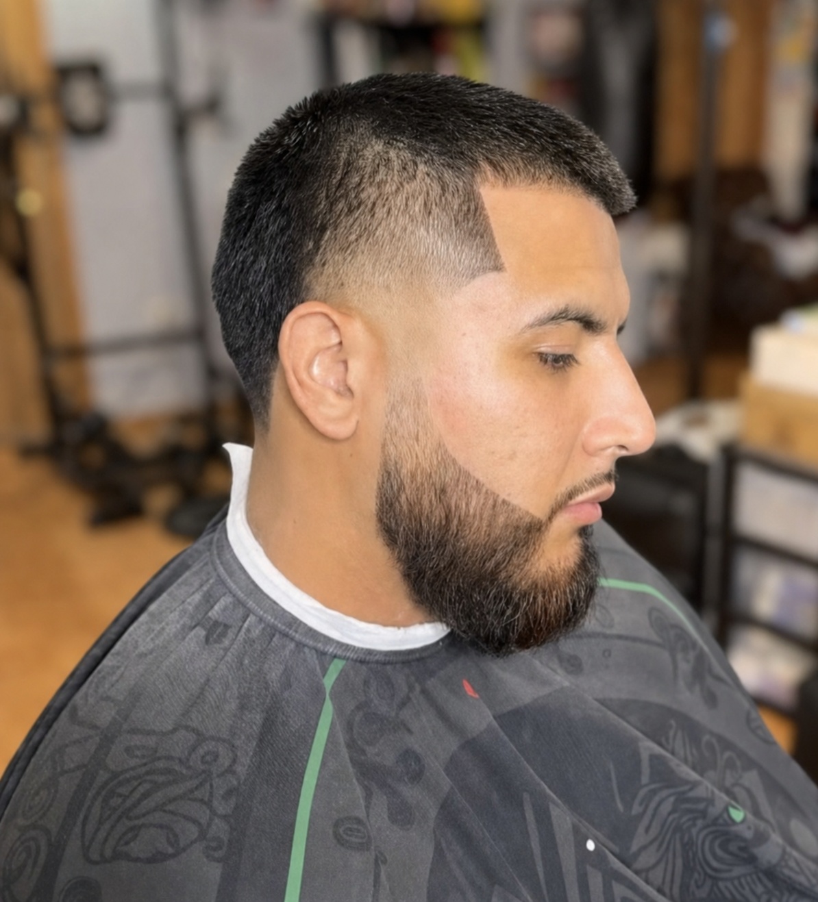 Buzz cut fade with detailed beard edge-up by Almighty Cutz By Jesus.